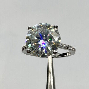 Moissanite Diamond Engagement Ring 3 Ct Round Cut Solitaire GRA Size 9